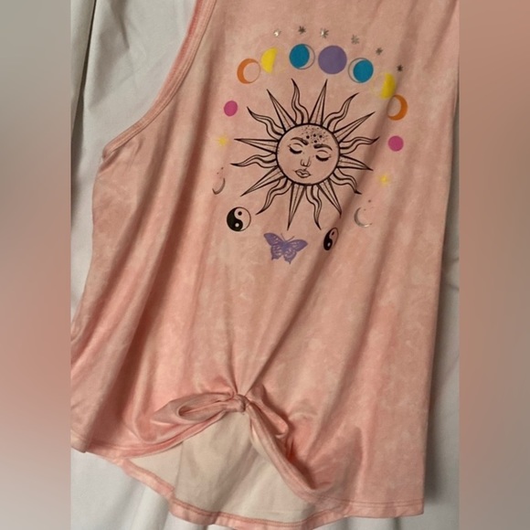 Noboundaries sz-L(11-13) tweenTop- sunDial- fun astrological design- peachy/Pink - Picture 2 of 16